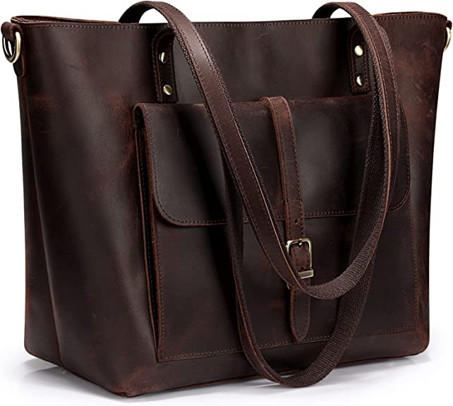 2022 Women Vintage Genuine Leather Tote Bag Leather Handbag Large Shoulder Purse Work Handbag