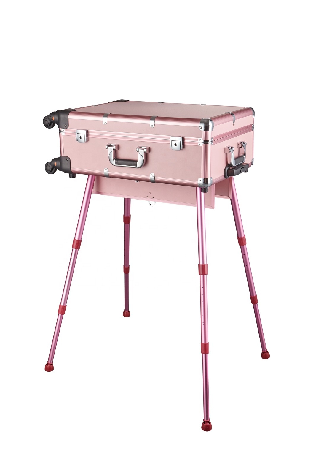 Professional factory detachable stand pink aluminum portable travel vanity cases LED dimming mirror 