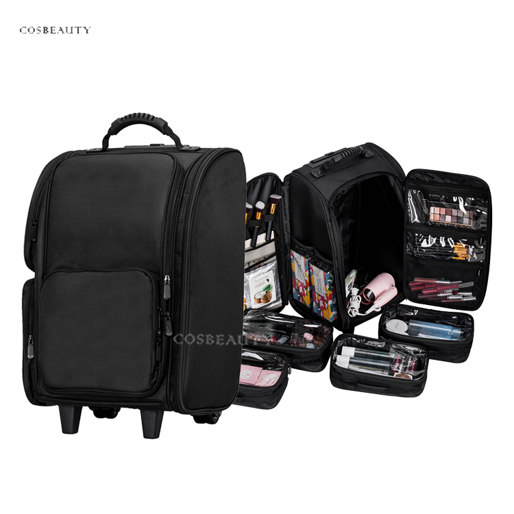 FAMA factory Durable Makeup Case Black Nylon Travel Beauty Cosmetic Bag 4Pcs Separate Clear PVC Bag