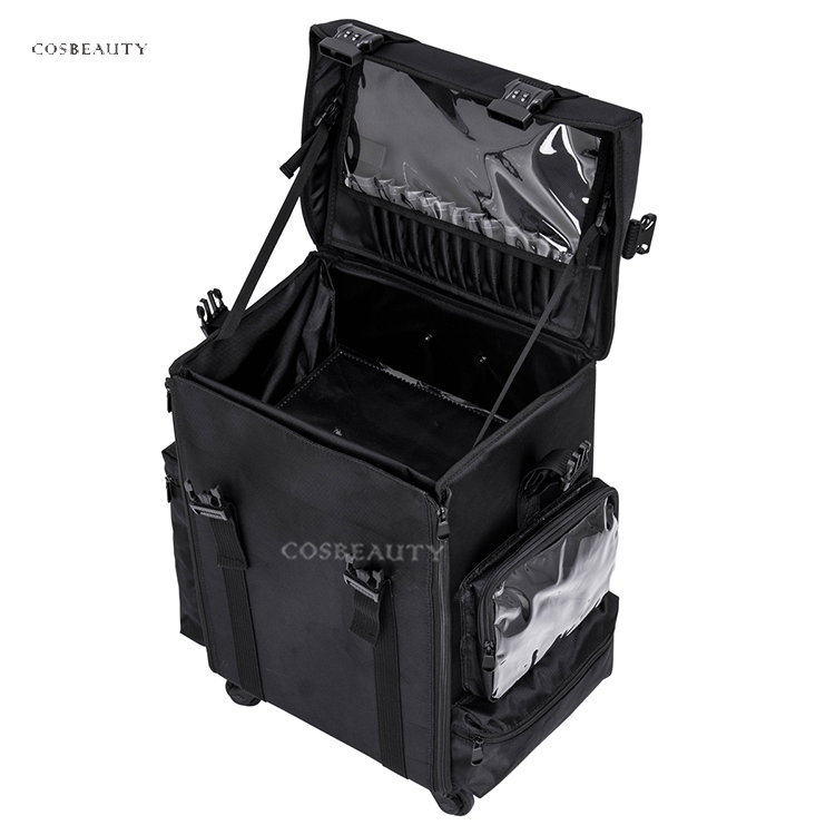 FAMA factory Durable Makeup Case Black Nylon Travel Beauty Cosmetic Bag 4Pcs Separate Clear PVC Bag