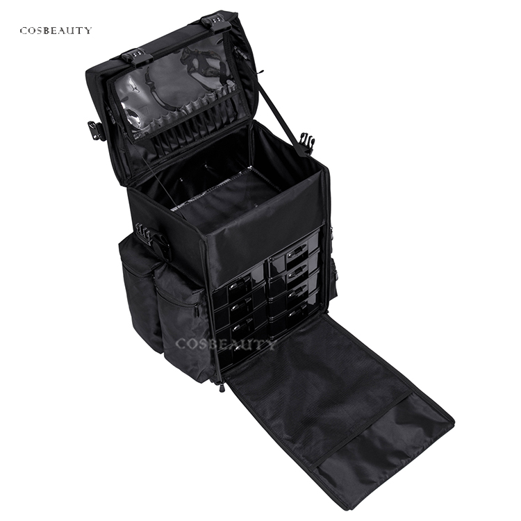 FAMA factory Durable Makeup Case Black Nylon Travel Beauty Cosmetic Bag 4Pcs Separate Clear PVC Bag
