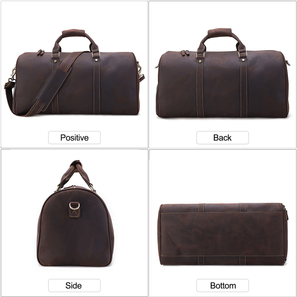 Custom Vintage Leather Men Travel Bag Weekender Overnight Duffle Luggage Bag Large Capacity Crazy Ho