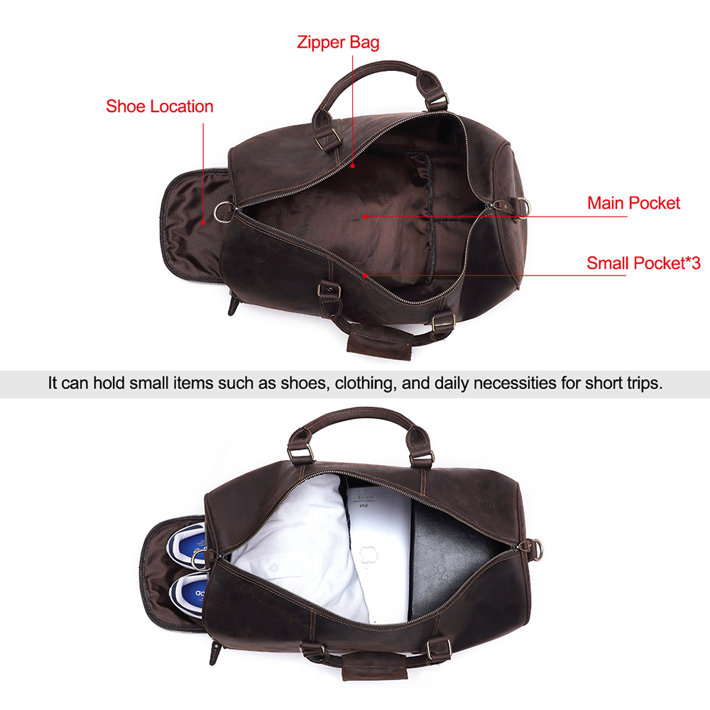 Custom Vintage Leather Men Travel Bag Weekender Overnight Duffle Luggage Bag Large Capacity Crazy Ho