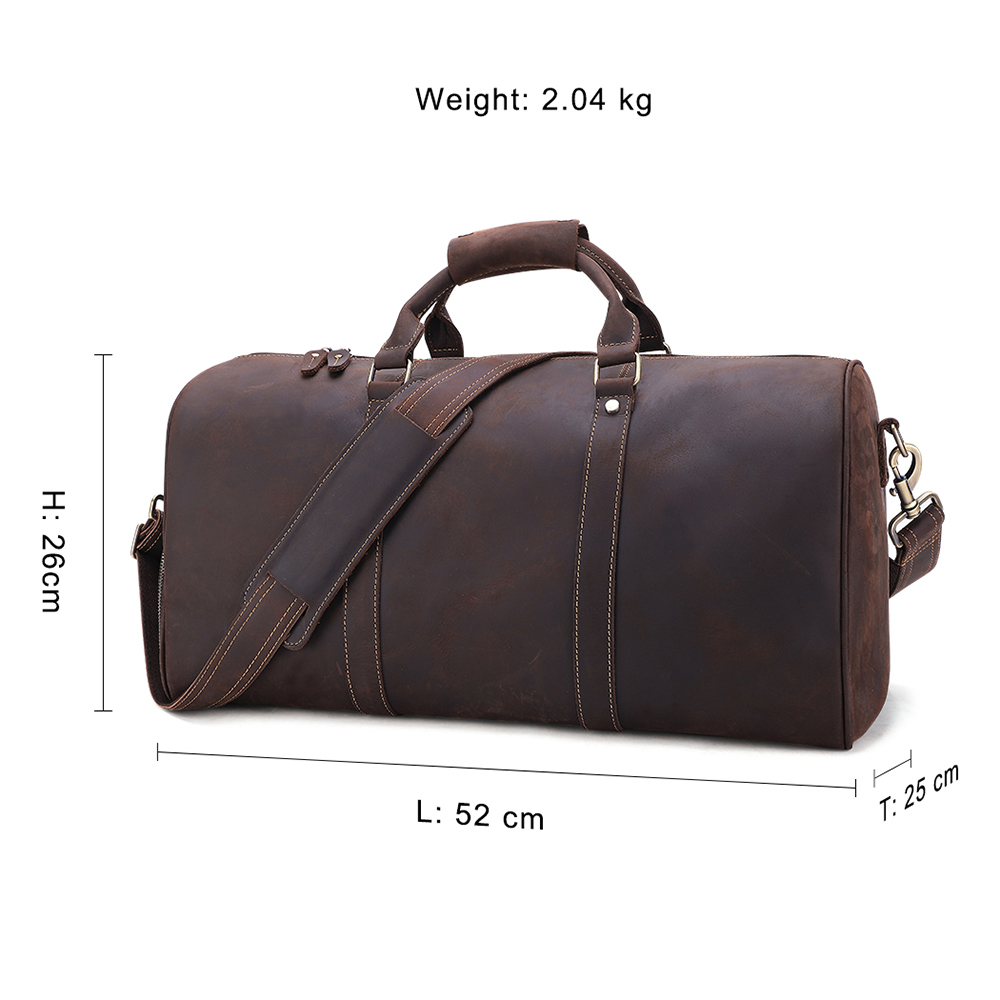 Custom Vintage Leather Men Travel Bag Weekender Overnight Duffle Luggage Bag Large Capacity Crazy Ho