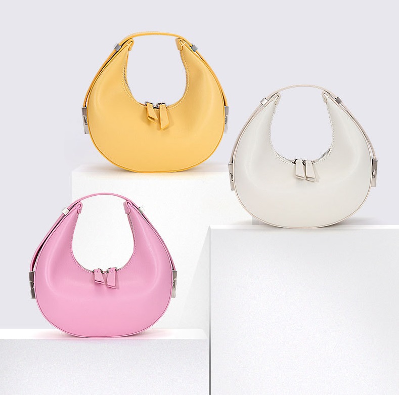 2022 new niche retro shoulder bag women's handbag crescent leather small round bag retro armpit bag 