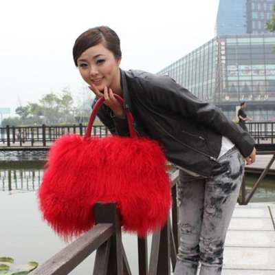 New arrival Jtfur Wholesalers China Supplier Nevy Ladies Feather Bag Women Real Sheep Fur Hand Bag