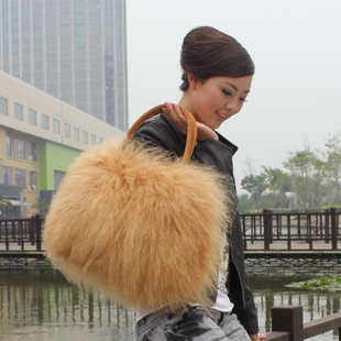 New arrival Jtfur Wholesalers China Supplier Nevy Ladies Feather Bag Women Real Sheep Fur Hand Bag
