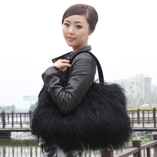 New arrival Jtfur Wholesalers China Supplier Nevy Ladies Feather Bag Women Real Sheep Fur Hand Bag