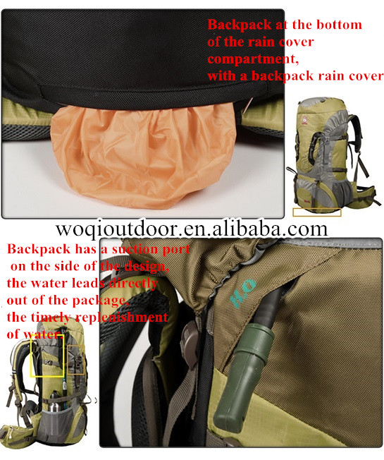 Woqi Mountaintop bag,60+10L Hiking outdoor camping Mountaineering Backpack bag with Rain Cover