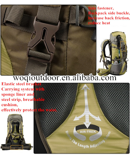 Woqi Mountaintop bag,60+10L Hiking outdoor camping Mountaineering Backpack bag with Rain Cover