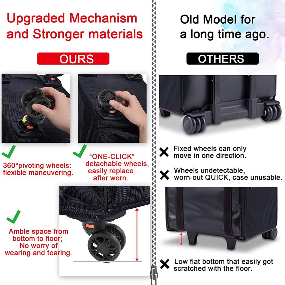 Rolling Makeup Bag Trolley 2 in 1 Travel Cosmetic Train Cases on Wheels Nylon Black Bags for Profess