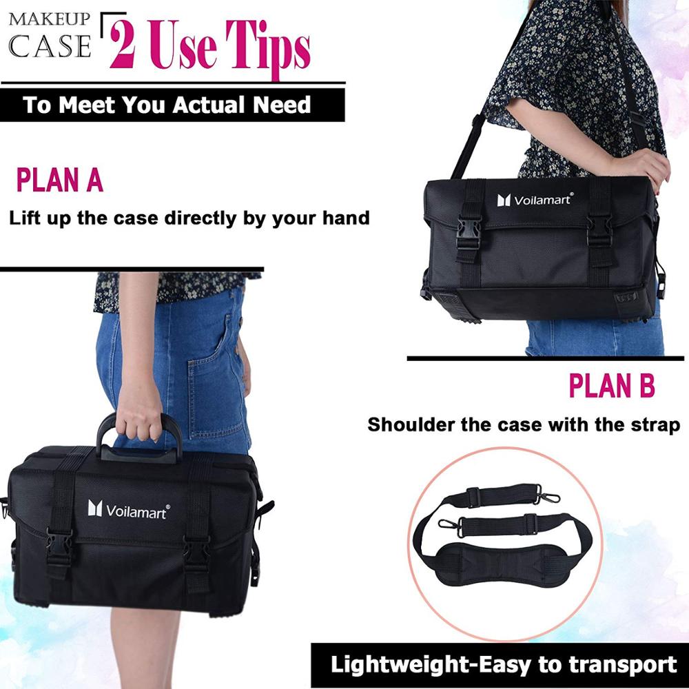 Rolling Makeup Bag Trolley 2 in 1 Travel Cosmetic Train Cases on Wheels Nylon Black Bags for Profess