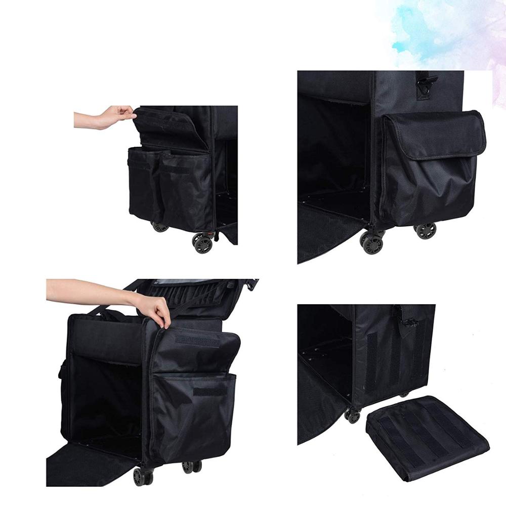 Rolling Makeup Bag Trolley 2 in 1 Travel Cosmetic Train Cases on Wheels Nylon Black Bags for Profess