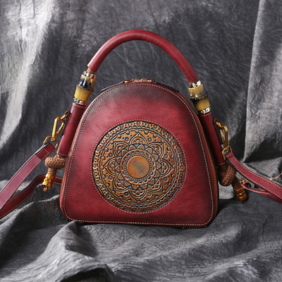 Vintage leather ladies handbag luxury embossed tote bag large capacity sling shoulder bag for women