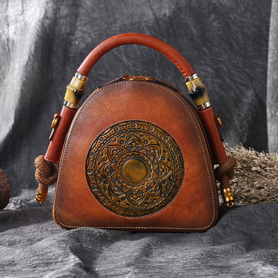 Vintage leather ladies handbag luxury embossed tote bag large capacity sling shoulder bag for women