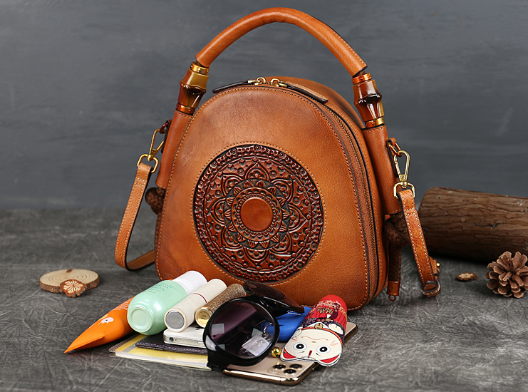 Vintage leather ladies handbag luxury embossed tote bag large capacity sling shoulder bag for women
