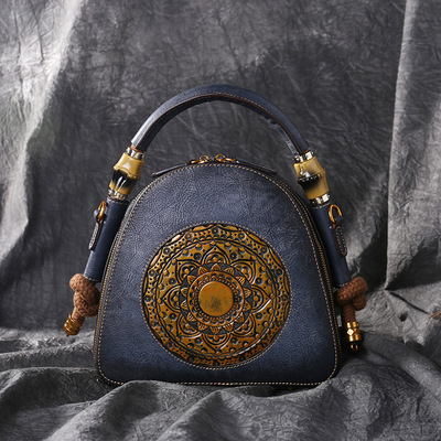 Vintage leather ladies handbag luxury embossed tote bag large capacity sling shoulder bag for women