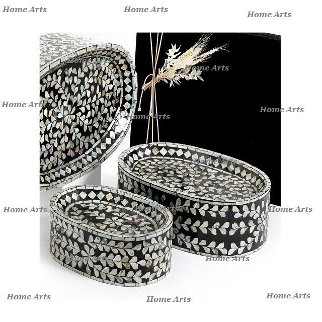 Set Of 3 Round Shape Black Color Mother Of Pearl Riser Serving Stand Premium Quality Oval Shape Cake