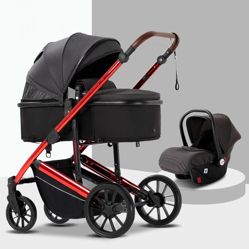 2022 OEM Amazon hot models 3 in 1 Stroller baby stroller can sit and lie four-wheel shock absorption