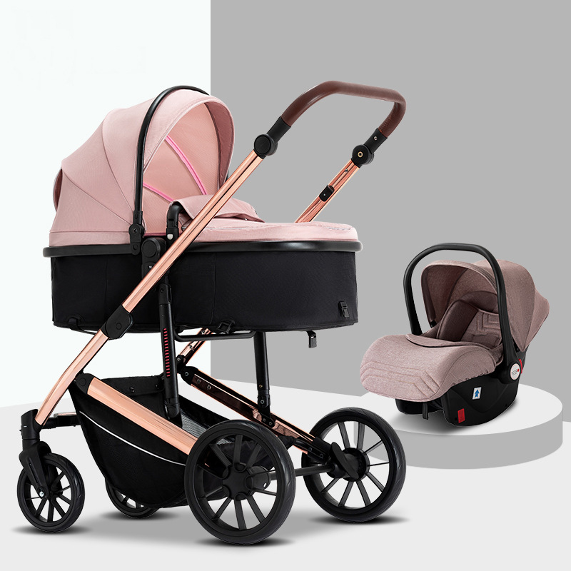 2022 OEM Amazon hot models 3 in 1 Stroller baby stroller can sit and lie four-wheel shock absorption