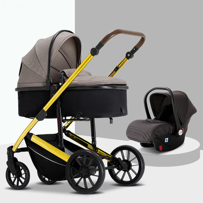 2022 OEM Amazon hot models 3 in 1 Stroller baby stroller can sit and lie four-wheel shock absorption
