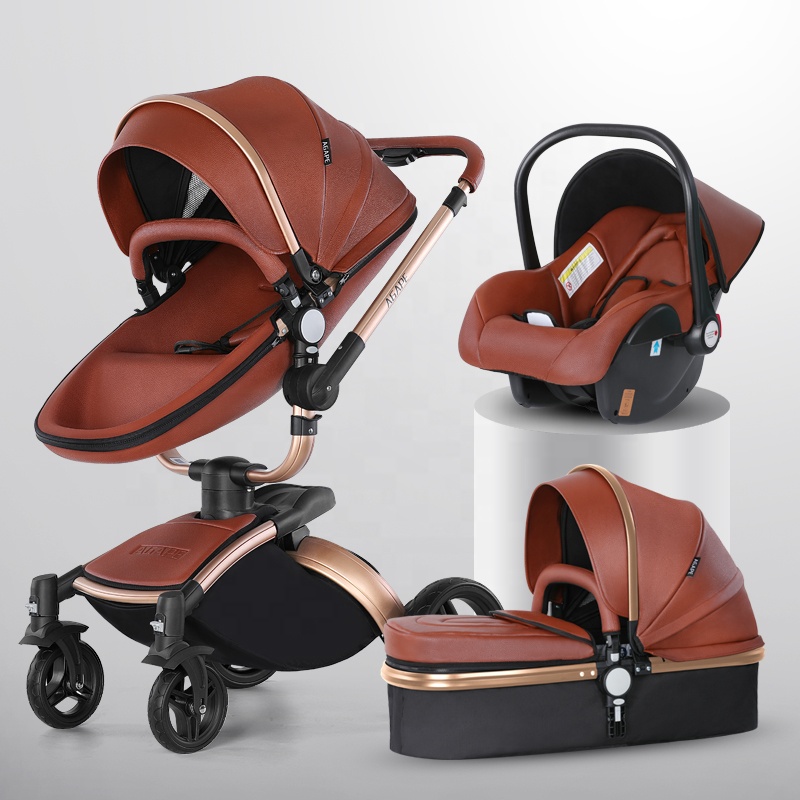Super Fashion Leather Stroller Baby with Egg Shape Light and Safe Baby Stroller 3 in 1
