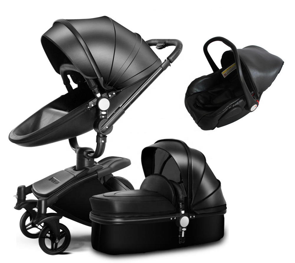 Super Fashion Leather Stroller Baby with Egg Shape Light and Safe Baby Stroller 3 in 1