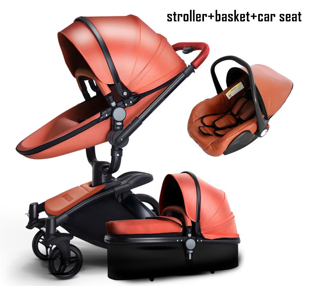 Super Fashion Leather Stroller Baby with Egg Shape Light and Safe Baby Stroller 3 in 1