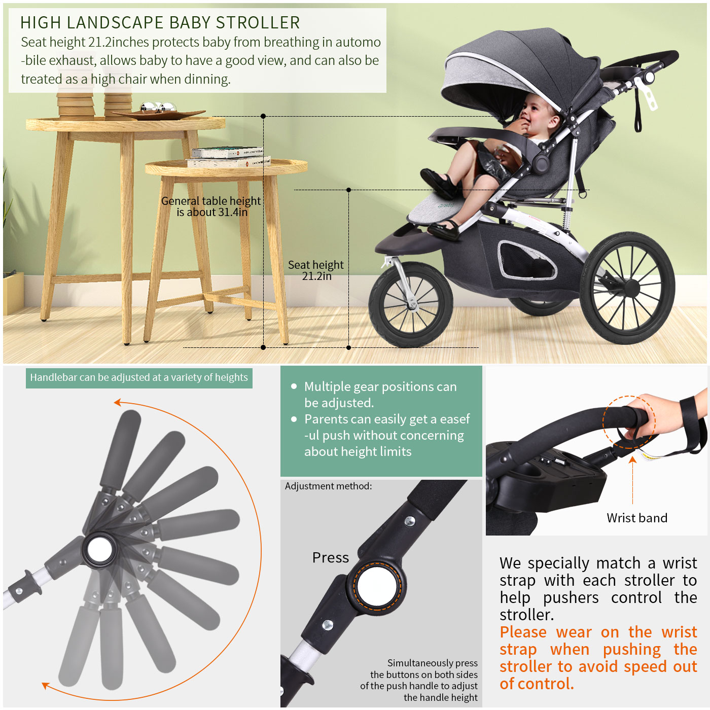 Factory Directly Sale 3 Wheels Travel System Strollers Tricycle Jogging Stroller For Baby