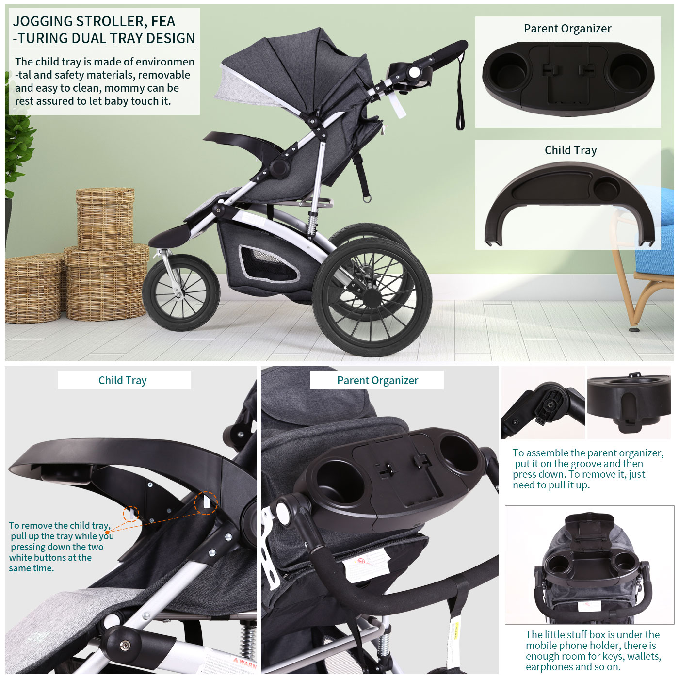 Factory Directly Sale 3 Wheels Travel System Strollers Tricycle Jogging Stroller For Baby