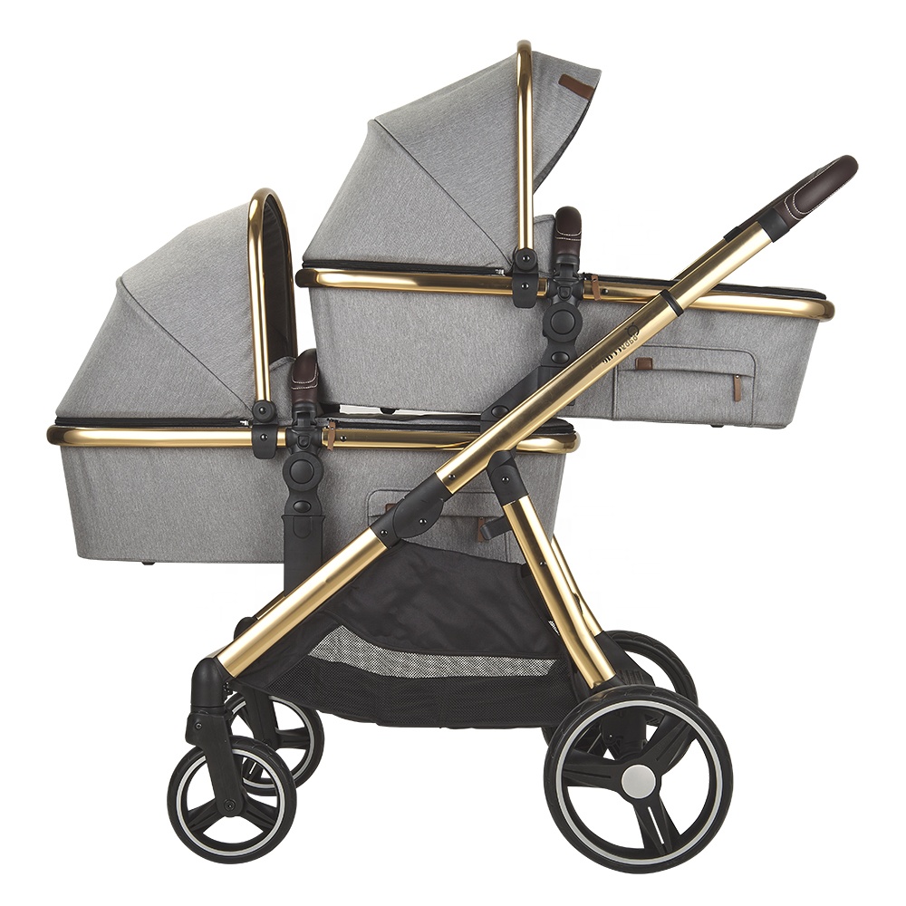 High View Premium Quality Tandem Stroller Foldable Stroller Stand After Folding Twins Baby Strollers