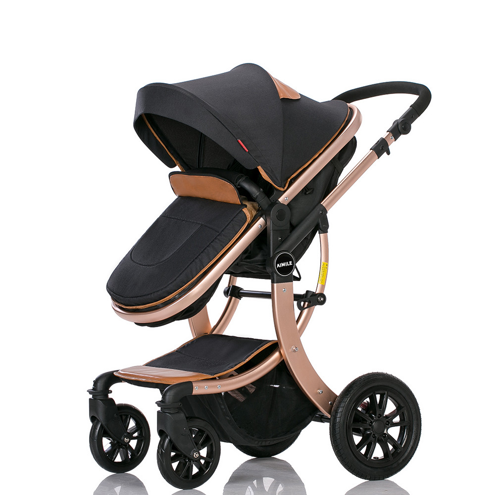 European Style Luxury Baby Pram 3 in 1 Leather Fabric Baby Stroller, Mima High landscape Stroller