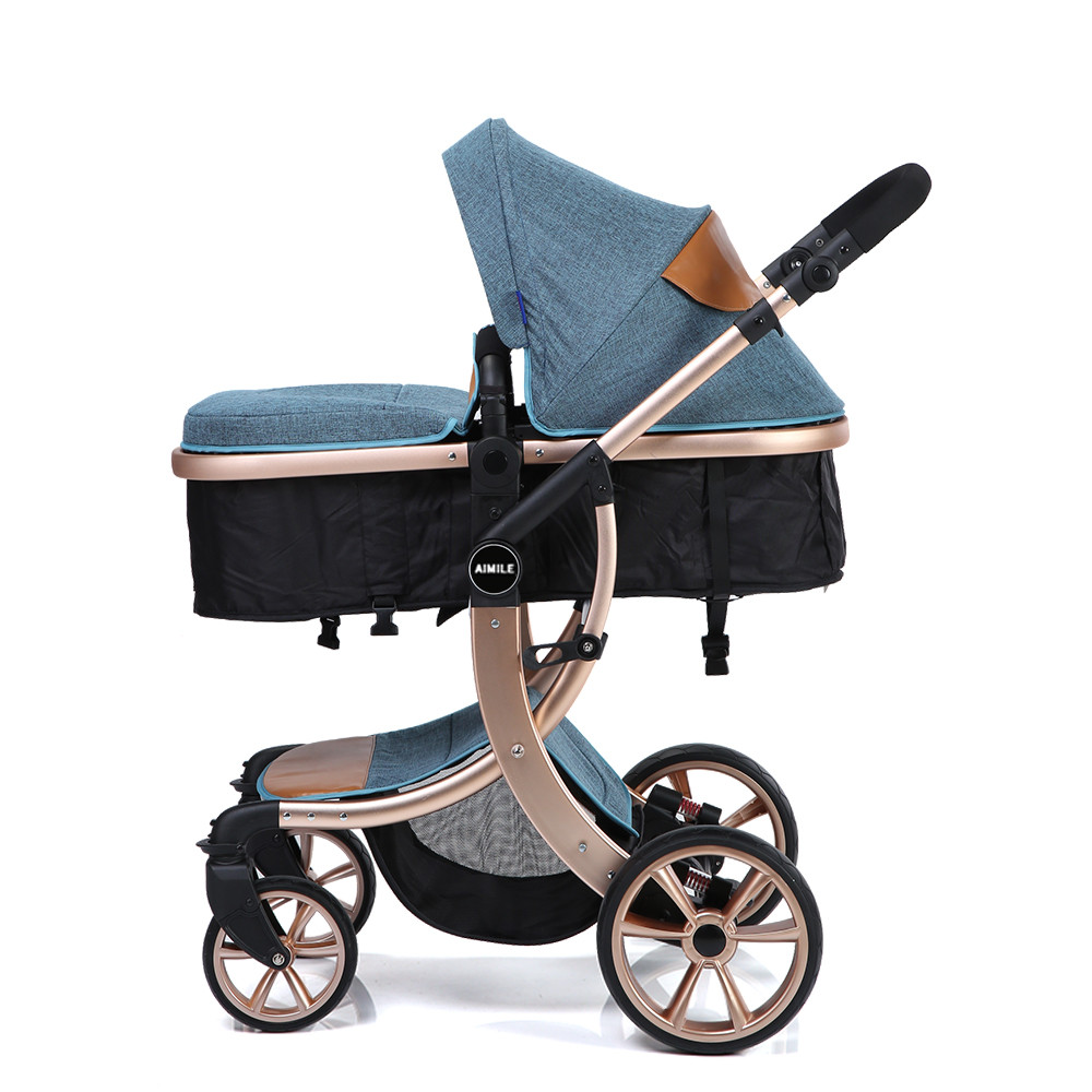 European Style Luxury Baby Pram 3 in 1 Leather Fabric Baby Stroller, Mima High landscape Stroller