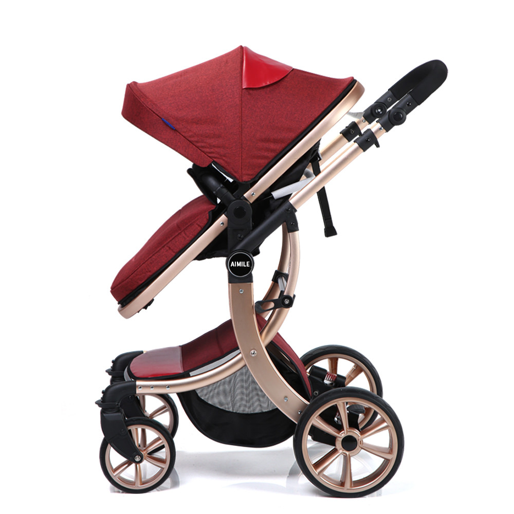 European Style Luxury Baby Pram 3 in 1 Leather Fabric Baby Stroller, Mima High landscape Stroller