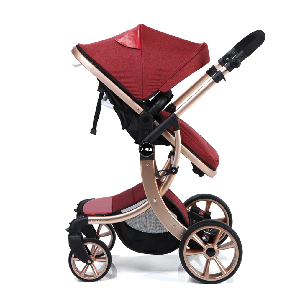 European Style Luxury Baby Pram 3 in 1 Leather Fabric Baby Stroller, Mima High landscape Stroller