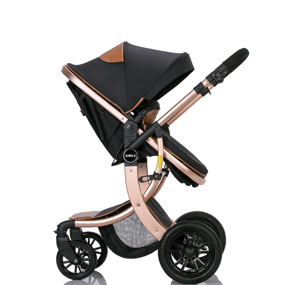European Style Luxury Baby Pram 3 in 1 Leather Fabric Baby Stroller, Mima High landscape Stroller