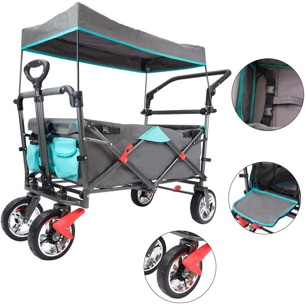 Wagon Stroller Push Pull Folding Outdoor Baby for Kids Children and Child Polyester Stainless Steel 