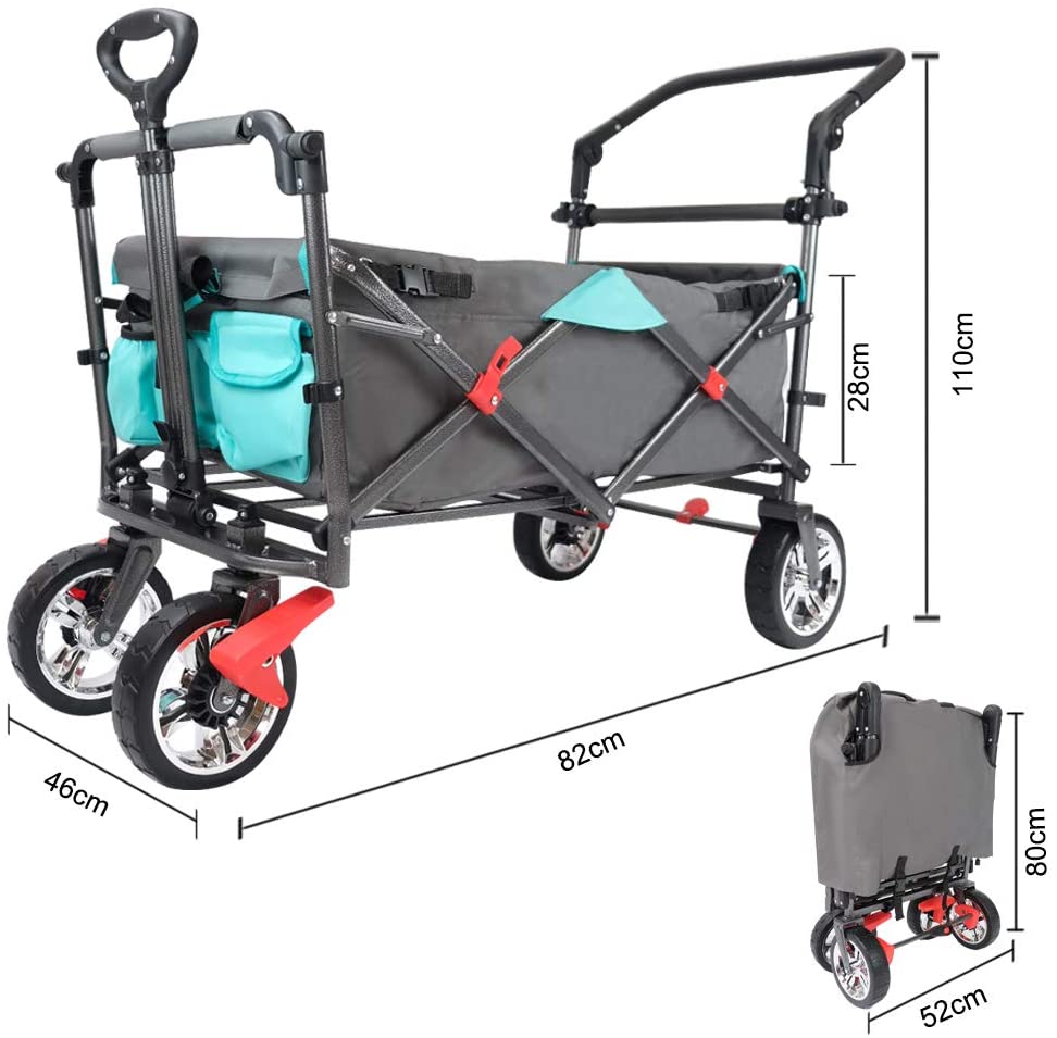 Wagon Stroller Push Pull Folding Outdoor Baby for Kids Children and Child Polyester Stainless Steel 