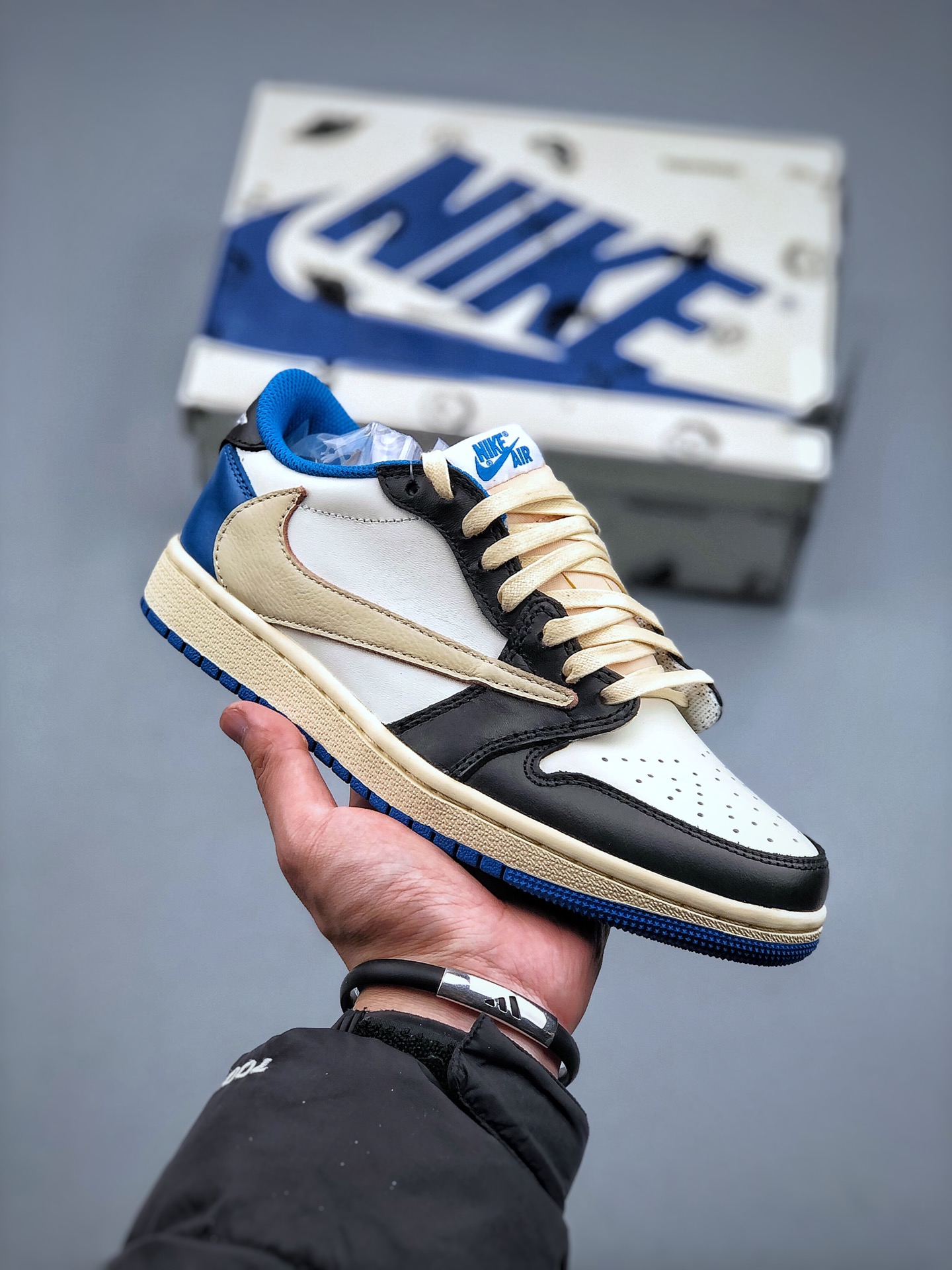 Hot Nike Brand Fragment Design Nike Air Jordan 1 Low OG Military Blue  Casual Basketball Shoe