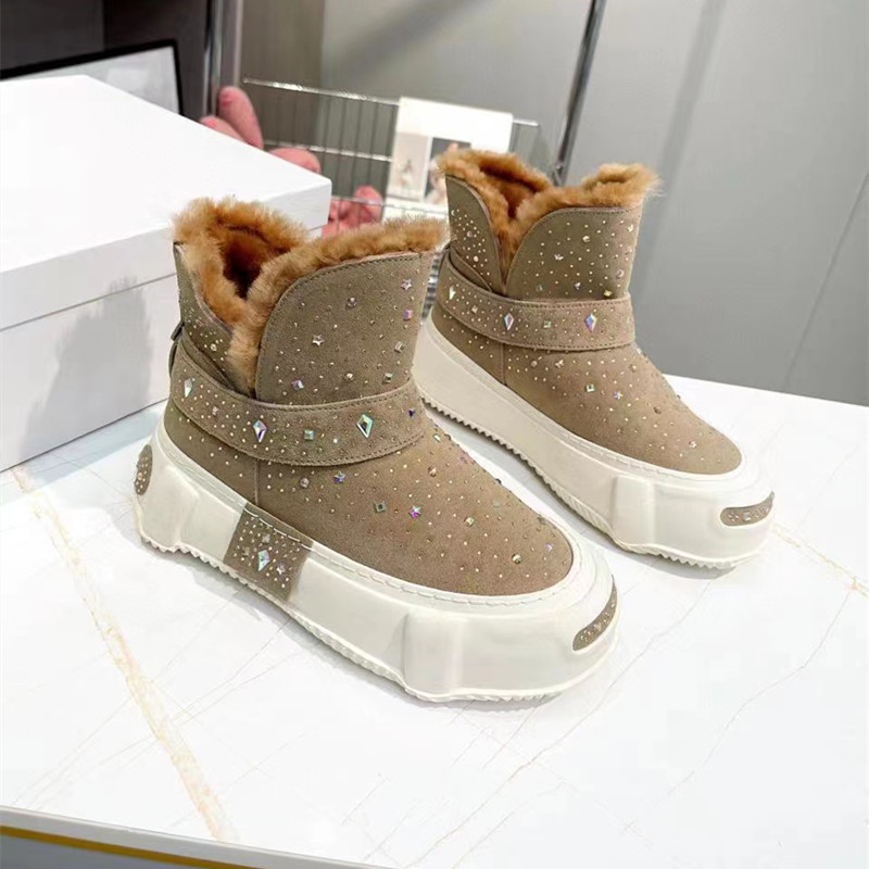 Women Snow Boots The Wool Star-hot Diamond-Hard And Skid-proof Winter Warm Platform Shoes Top Qualit