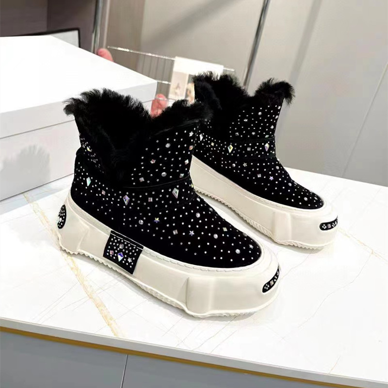 Women Snow Boots The Wool Star-hot Diamond-Hard And Skid-proof Winter Warm Platform Shoes Top Qualit