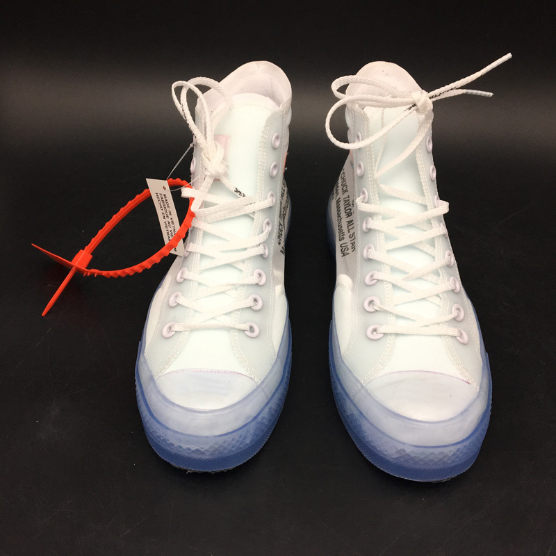 Ins Hot High x OW Canvas Taylor All Stars Transparent Rain boot Design Sneakers Light Blue Crystals 