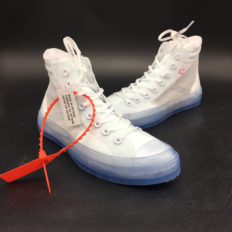Ins Hot High x OW Canvas Taylor All Stars Transparent Rain boot Design Sneakers Light Blue Crystals 
