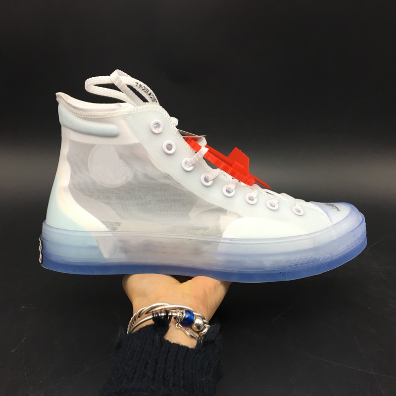 Ins Hot High x OW Canvas Taylor All Stars Transparent Rain boot Design Sneakers Light Blue Crystals 