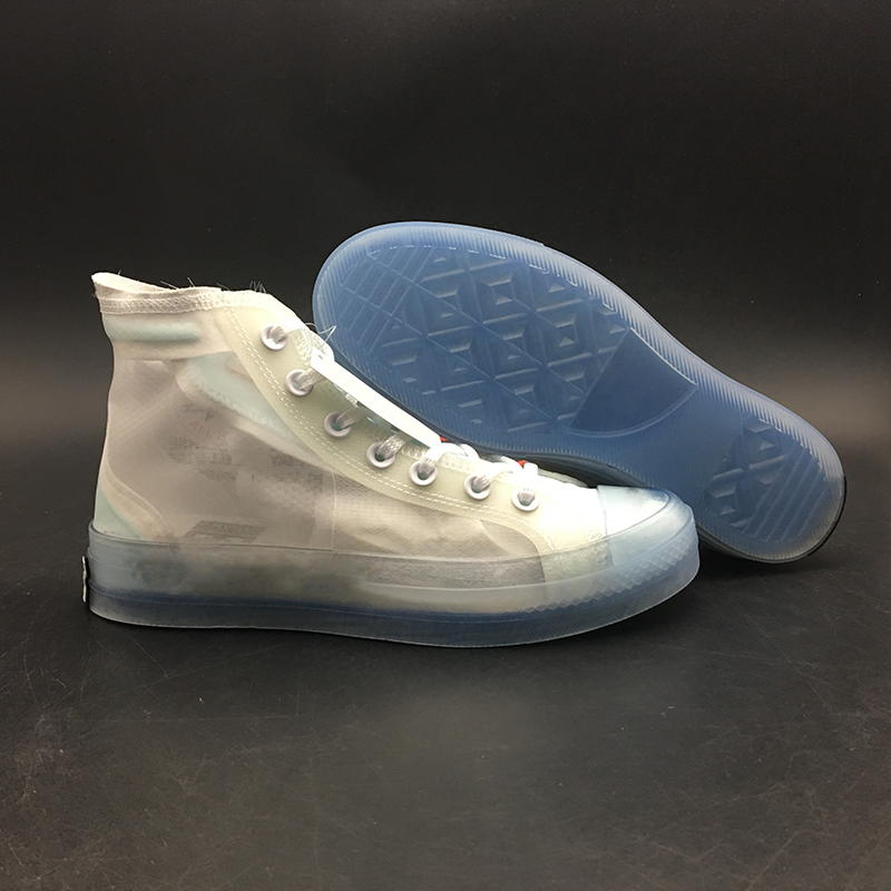 Ins Hot High x OW Canvas Taylor All Stars Transparent Rain boot Design Sneakers Light Blue Crystals 