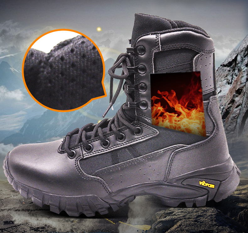 Black Boots Tactical Armi Police Combat High Heel Light Weight Outdoor Hiking Shoes Customized