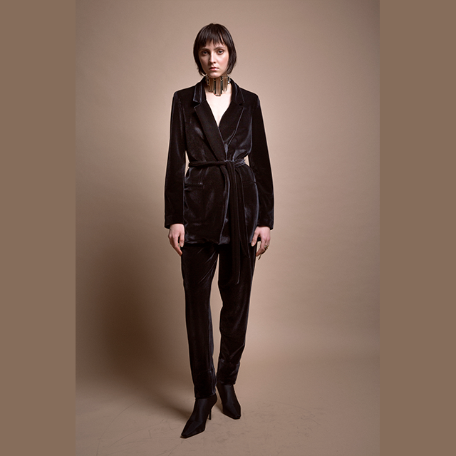 100% Made In Italy High Quality Office Lady 2 Pieces Set Smooth Soft Velvet Tailored Woman Business 