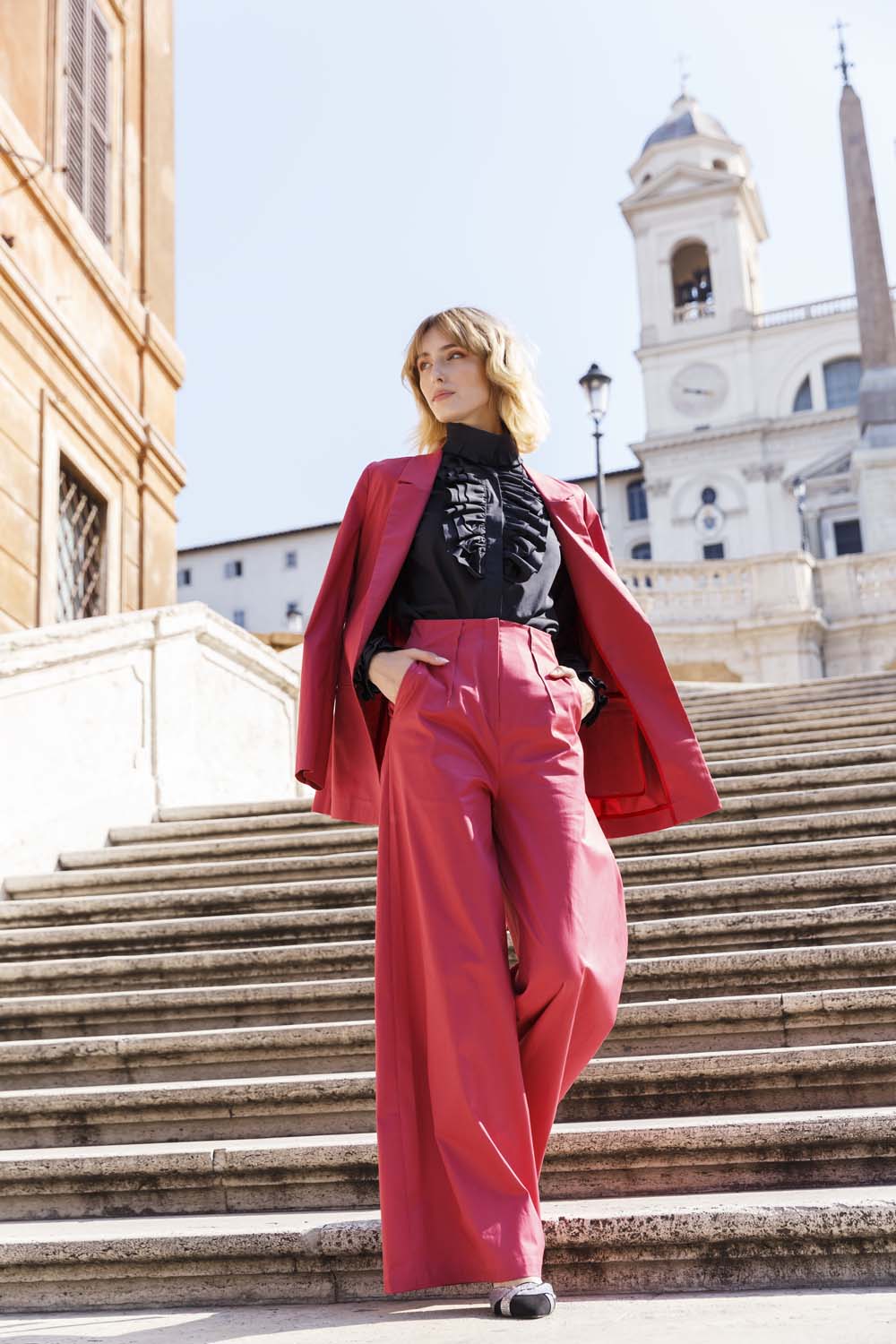 100% Made In Italy High Quality Office Lady Spring Summer 2 Pieces Set Light Cotton Tailored Woman B
