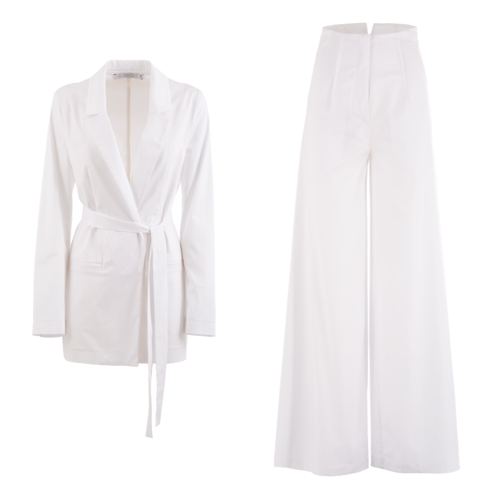 100% Made In Italy High Quality Office Lady Spring Summer 2 Pieces Set Light Cotton Tailored Woman B