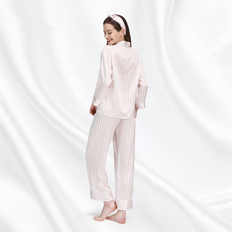TSK-TS8E025  19MM stripe silk pajamas women sleepwear lady pajamas luxury clothing women silk home c
